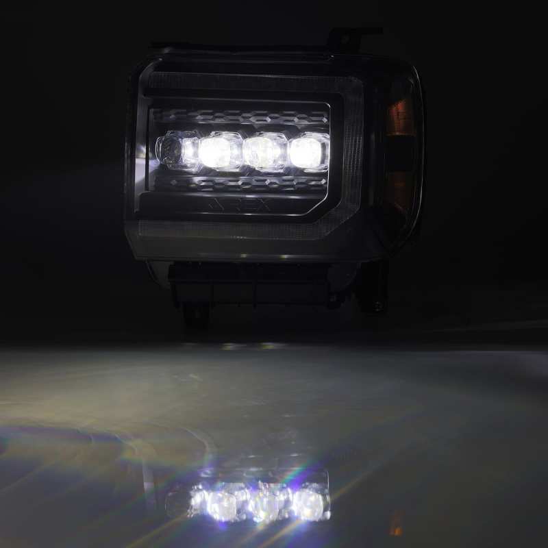 AlphaRex 14-18 GMC Sierra NOVA LED Proj Headlights Plank Style Black w/Activ Light/Seq Signal/DRL AlphaRex Headlights  AXOPROS