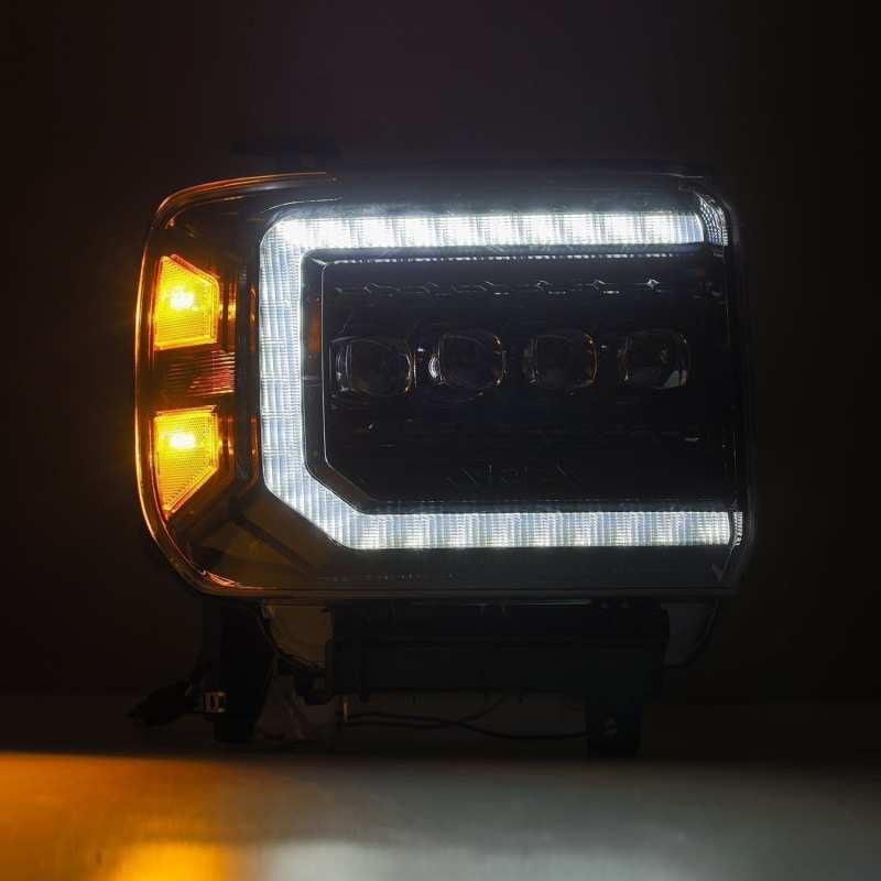AlphaRex 14-18 GMC Sierra NOVA LED Proj Headlights Plnk Style Alpha Blk w/Activ Light/Seq Signal/DRL AlphaRex Headlights  AXOPROS
