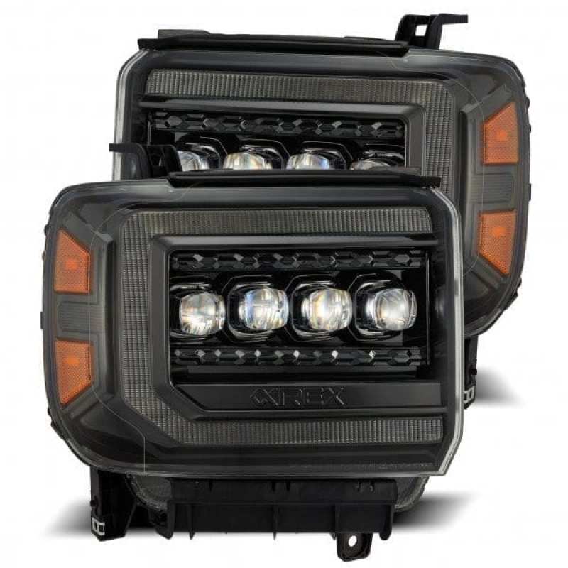 AlphaRex 14-18 GMC Sierra NOVA LED Proj Headlights Plnk Style Alpha Blk w/Activ Light/Seq Signal/DRL AlphaRex Headlights  AXOPROS