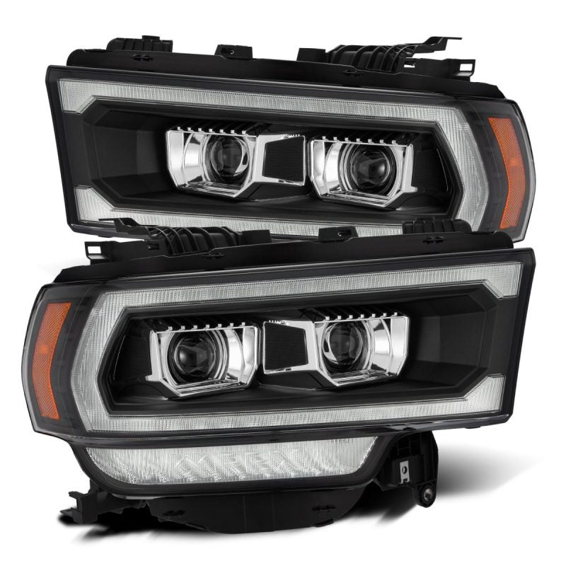 AlphaRex 19-21 Ram 2500 LUXX LED Proj Headlights Plank Style Black w/Activ Light/Seq Signal/DRL AlphaRex Headlights  AXOPROS