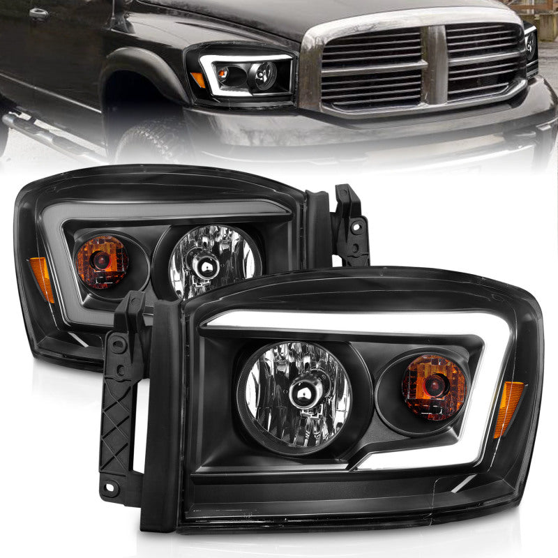 Anzo 06-09 Dodge RAM 1500/2500/3500 Headlights Black Housing/Clear Lens (w/ Light Bars) ANZO Headlights  AXOPROS
