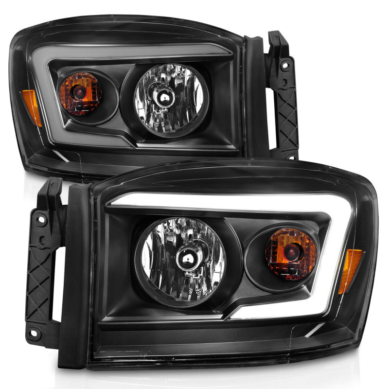 Anzo 06-09 Dodge RAM 1500/2500/3500 Headlights Black Housing/Clear Lens (w/ Light Bars) ANZO Headlights  AXOPROS