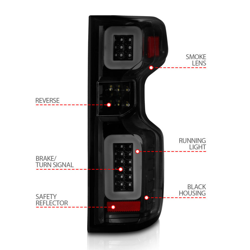 Anzo 19-21 Chevy Silverado Full LED Tailights Black Housing Smoke Lens G2 (w/C Light Bars) ANZO Tail Lights  AXOPROS