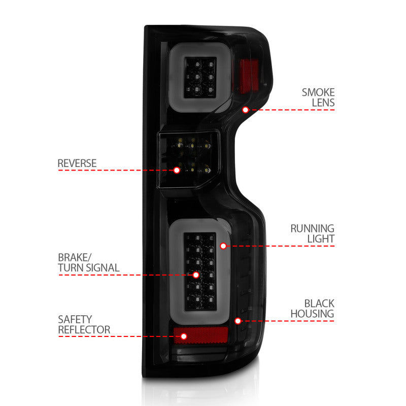 Anzo 19-21 Chevy Silverado Full LED Tailights Black Housing Smoke Lens G2 (w/C Light Bars) ANZO Tail Lights  AXOPROS