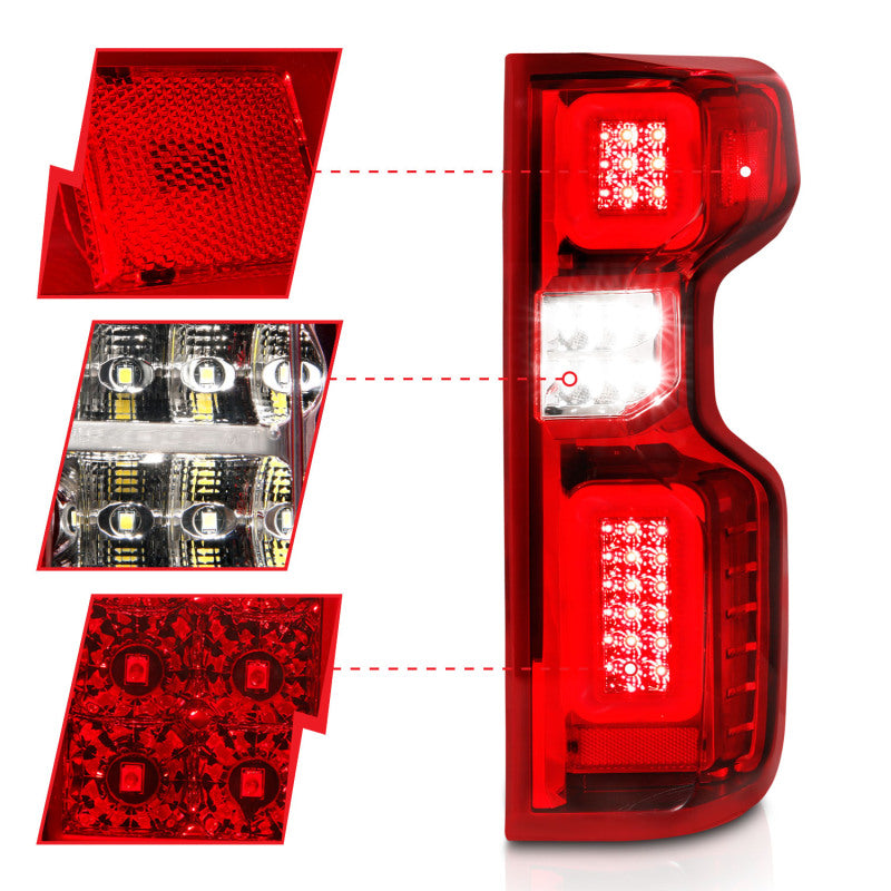 Anzo 19-21 Chevy Silverado Full LED Tailights Chrome Housing Red/Clear Lens G2 (w/C Light Bars) ANZO Tail Lights  AXOPROS