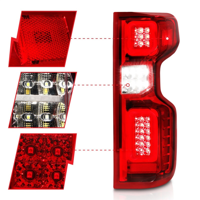 Anzo 19-21 Chevy Silverado Full LED Tailights Chrome Housing Red/Clear Lens G2 (w/C Light Bars) ANZO Tail Lights  AXOPROS