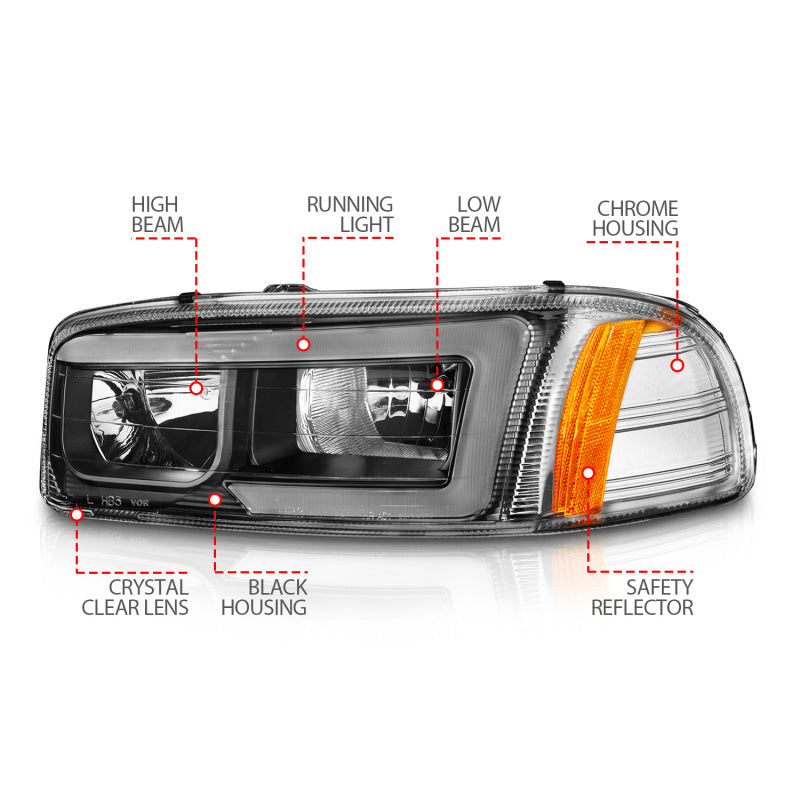Anzo 99-17 GMC Sierra/Denali Headlights Black Amber (w/C Light Bars) ANZO Headlights  AXOPROS