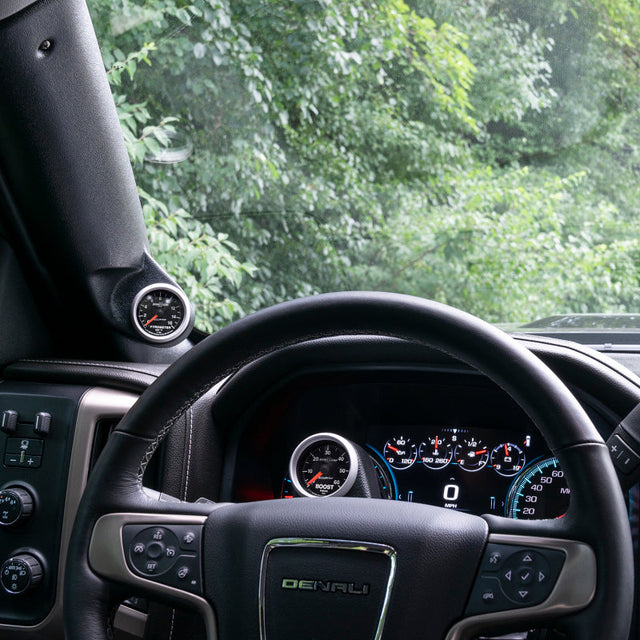Autometer 15+ GMC Sierra / Chevy Silverado HD Single Steering Column 2 1/6inch Gauge Mount AutoMeter Gauge Pods  AXOPROS