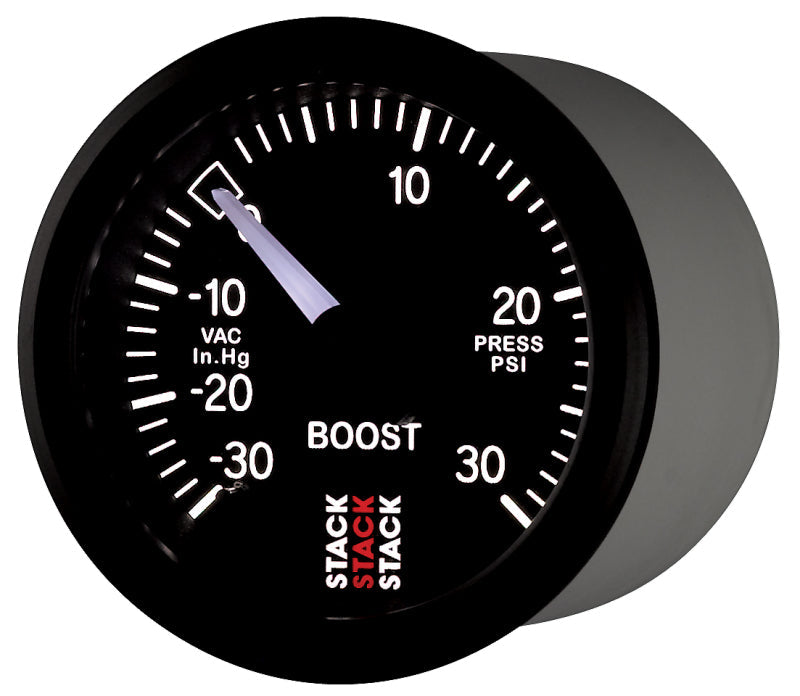 Autometer 52mm Stack Instruments -30INHG to +30PSI Mechanical Boost Gauge - Black AutoMeter Gauges  AXOPROS