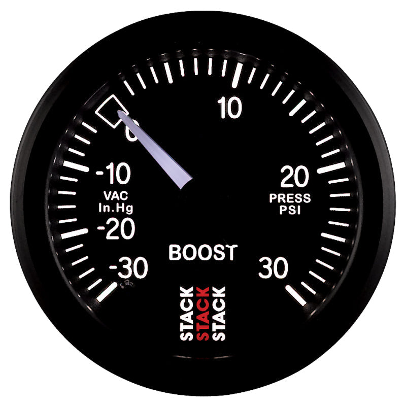 Autometer 52mm Stack Instruments -30INHG to +30PSI Mechanical Boost Gauge - Black AutoMeter Gauges  AXOPROS