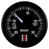 Autometer 52mm Stack Instruments -30INHG to +30PSI Mechanical Boost Gauge - Black AutoMeter Gauges  AXOPROS