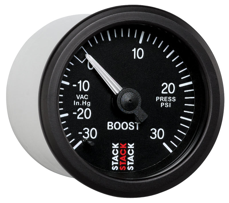 Autometer 52mm Stack Instruments -30INHG to +30PSI Mechanical Boost Gauge - Black AutoMeter Gauges  AXOPROS