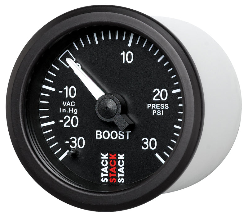 Autometer 52mm Stack Instruments -30INHG to +30PSI Mechanical Boost Gauge - Black AutoMeter Gauges  AXOPROS
