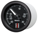 Autometer 52mm Stack Instruments -30INHG to +30PSI Mechanical Boost Gauge - Black AutoMeter Gauges  AXOPROS