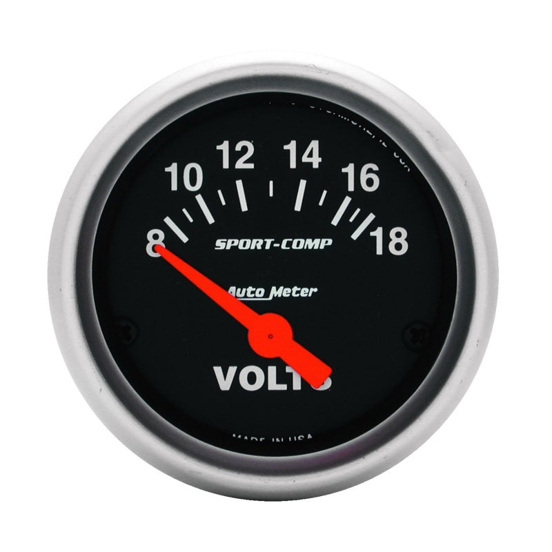 Autometer Sport-Comp 52mm 8-18 Volt Electronic Voltmeter Gauge AutoMeter Gauges  AXOPROS