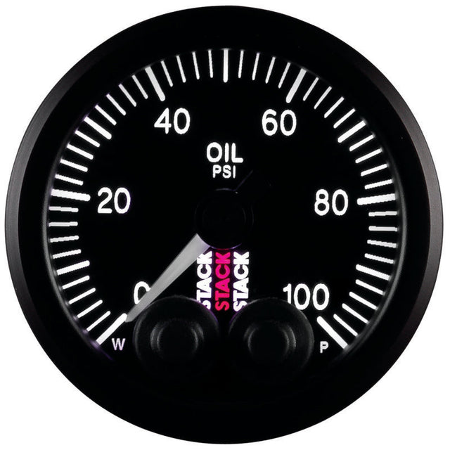 Autometer Stack Instruments Pro Control 52mm 0-100 PSI Oil Pressure Gauge - Black (1/8in NPTF Male) AutoMeter Gauges  AXOPROS