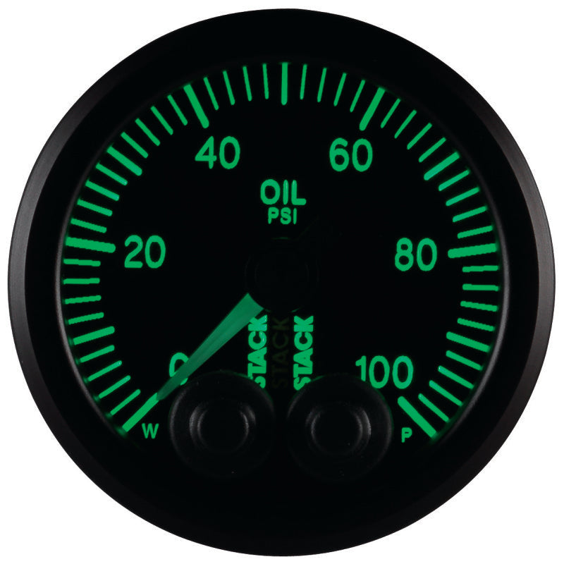 Autometer Stack Instruments Pro Control 52mm 0-100 PSI Oil Pressure Gauge - Black (1/8in NPTF Male) AutoMeter Gauges  AXOPROS