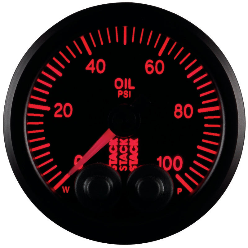 Autometer Stack Instruments Pro Control 52mm 0-100 PSI Oil Pressure Gauge - Black (1/8in NPTF Male) AutoMeter Gauges  AXOPROS
