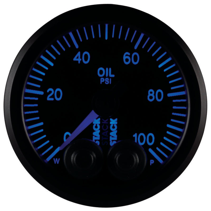 Autometer Stack Instruments Pro Control 52mm 0-100 PSI Oil Pressure Gauge - Black (1/8in NPTF Male) AutoMeter Gauges  AXOPROS