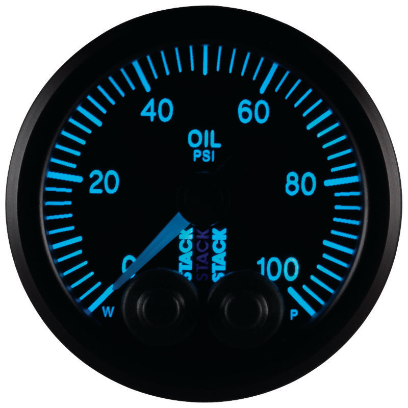 Autometer Stack Instruments Pro Control 52mm 0-100 PSI Oil Pressure Gauge - Black (1/8in NPTF Male) AutoMeter Gauges  AXOPROS