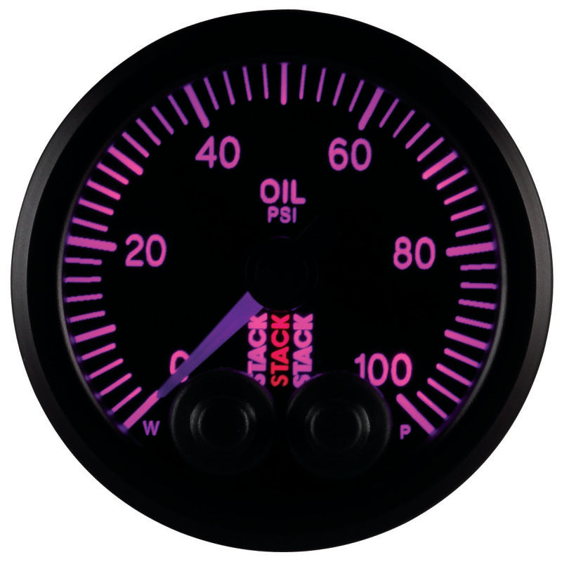 Autometer Stack Instruments Pro Control 52mm 0-100 PSI Oil Pressure Gauge - Black (1/8in NPTF Male) AutoMeter Gauges  AXOPROS