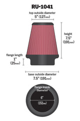 K&N Universal Clamp-On Air Filter 6in FLG / 7-1/2in B / 5in T / 7-1/2in H K&N Engineering Air Filters - Universal Fit  AXOPROS