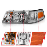ANZO 1998-2005 Ford Crown Victoria Crystal Headlight Chrome With Bumper Light (OE) ANZO Headlights  AXOPROS