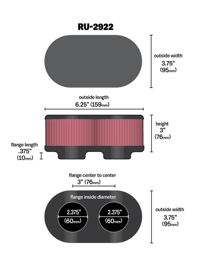 K&N Filter Universal Filter 2 3/4 inch Dual Flange GSXR Oval (2/Box) K&N Engineering Air Filters - Universal Fit  AXOPROS