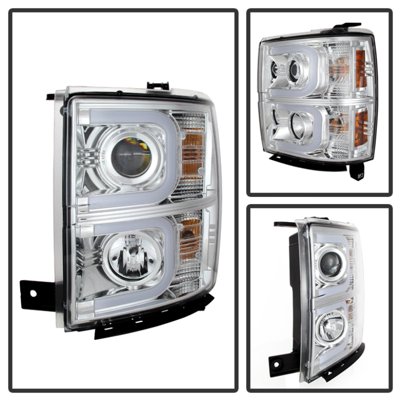 Spyder Chevy Silverado 1500 14-16 Projector Headlights Light Bar DRL Chrm PRO-YD-CS14-LBDRL-C SPYDER Headlights  AXOPROS
