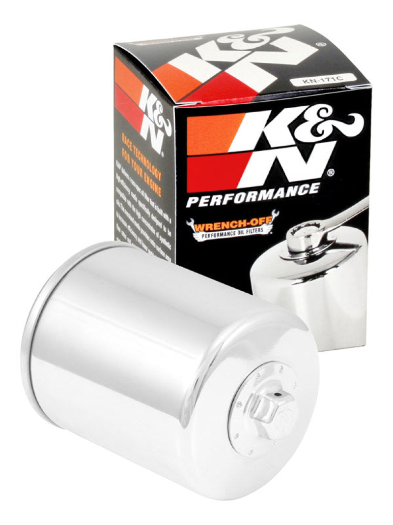 K&N Harley Davidson / Buell 3in OD x 4.063in H Chrome Oil Filter K&N Engineering Oil Filters  AXOPROS