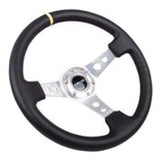 NRG Reinforced Steering Wheel (350mm / 3in. Deep) Blk Leather w/Circle Cut Spokes & Single Yellow CM NRG Steering Wheels  AXOPROS