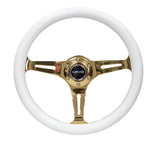 NRG Classic Wood Grain Steering Wheel (350mm) White Grip w/Chrome Gold 3-Spoke Center NRG Steering Wheels  AXOPROS