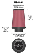 K&N Filter 4 inch Flange 6 3/4 inch OD Base 5 7/8 inch OD Top 9 1/2 inch Height K&N Engineering Air Filters - Universal Fit  AXOPROS