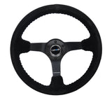 NRG Reinforced Steering Wheel (350mm / 3in. Deep) Blk Suede/Blk Bball Stitch w/5mm Matte Black Spoke NRG Steering Wheels  AXOPROS