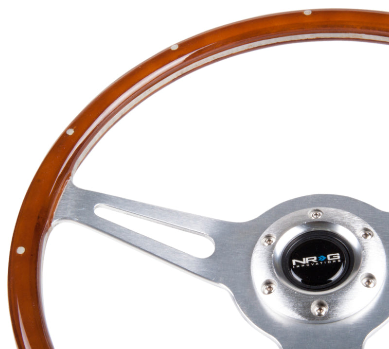 NRG Classic Wood Grain Steering Wheel (365mm) Wood w/Metal Inserts & Brushed Alum. 3-Spoke Center NRG Steering Wheels  AXOPROS