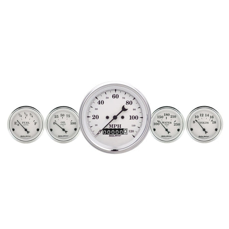 AutoMeter Gauge Kit 2 Pc. Quad & Speedometer 3-3/8in. Old Tyme White AutoMeter Gauges  AXOPROS
