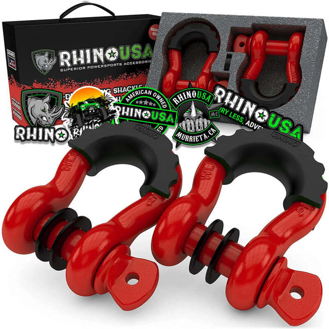 Rhino USA 3/4In D-Ring Shackle Set (2-Pack)(Red) Rhino USA Shackle Kits  AXOPROS
