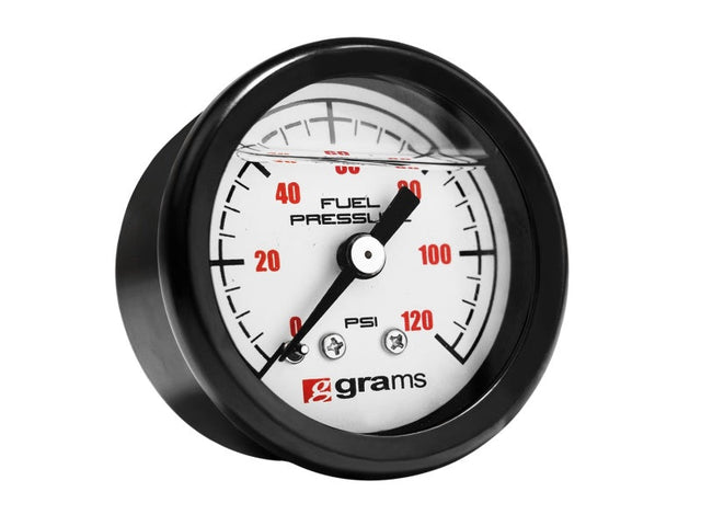 Grams Performance Universal 0-120 PSI Fuel Pressure Guage - White Face Grams Performance Fuel Pressure Regulators  AXOPROS
