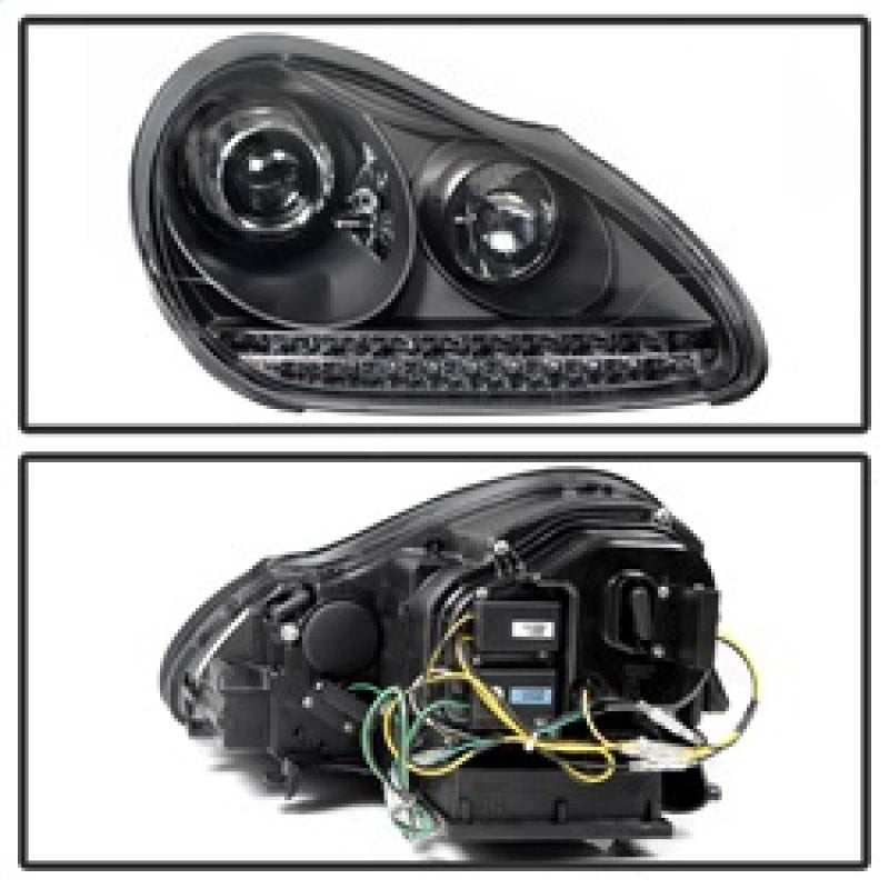Spyder Porsche Cayenne 03-06 Projector Xenon/HID Model- DRL LED Blk PRO-YD-PCAY03-HID-DRL-BK SPYDER Headlights  AXOPROS