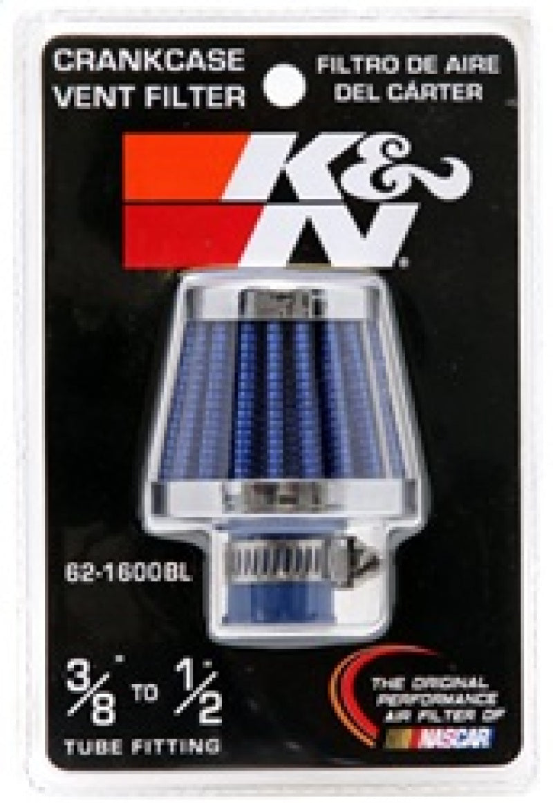 K&N 2in Base OD x .375in Flange ID x 1.75in H Rubber Base Crankcase Vent Filter - Blue K&N Engineering Air Filters - Universal Fit  AXOPROS