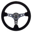 NRG Reinforced Steering Wheel (350mm / 3in. Deep) Blk Suede/Blk Stitch w/Black Circle Cutout Spokes NRG Steering Wheels  AXOPROS