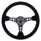 NRG Reinforced Steering Wheel (350mm / 3in. Deep) Blk Suede/Blk Stitch w/Black Circle Cutout Spokes NRG Steering Wheels  AXOPROS