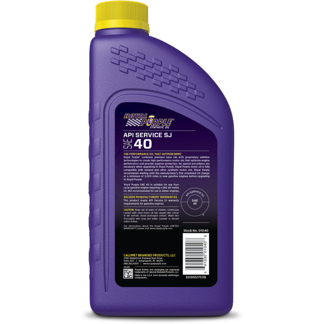 Royal Purple Premium Synthetic High Performance Straight-Grade SAE 40 Motor Oil - 1 Quart Royal Purple Motor Oils  AXOPROS