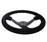 NRG Reinforced Steering Wheel (350mm / 3in. Deep) Blk Suede/Blk Bball Stitch w/5mm Matte Black Spoke NRG Steering Wheels  AXOPROS