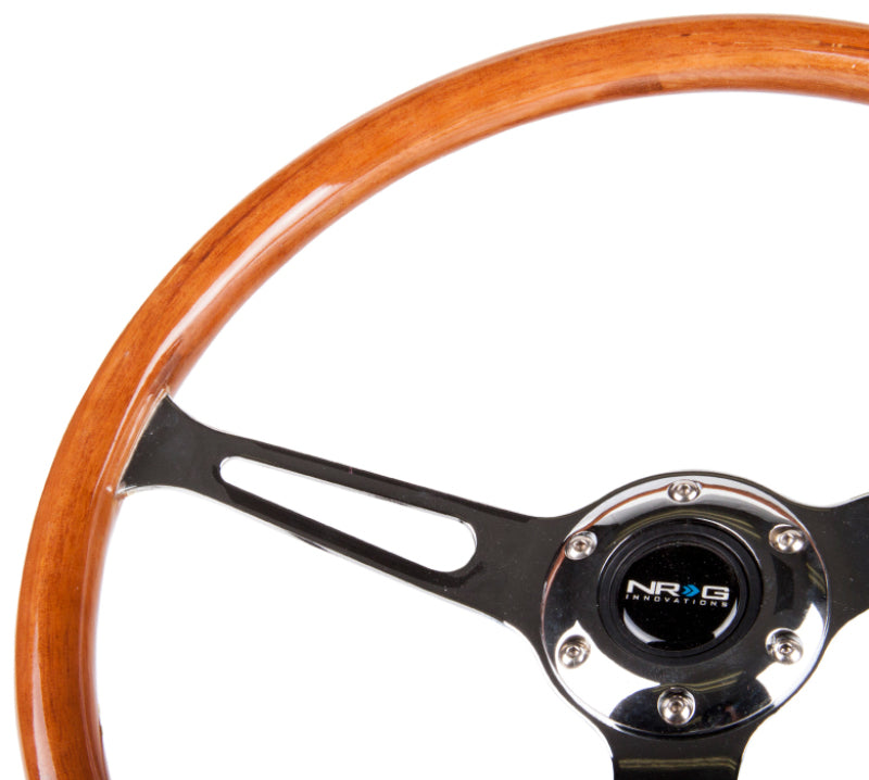 NRG Reinforced Steering Wheel (360mm) Classic Wood Grain w/Chrome Cutout 3-Spoke Center NRG Steering Wheels  AXOPROS