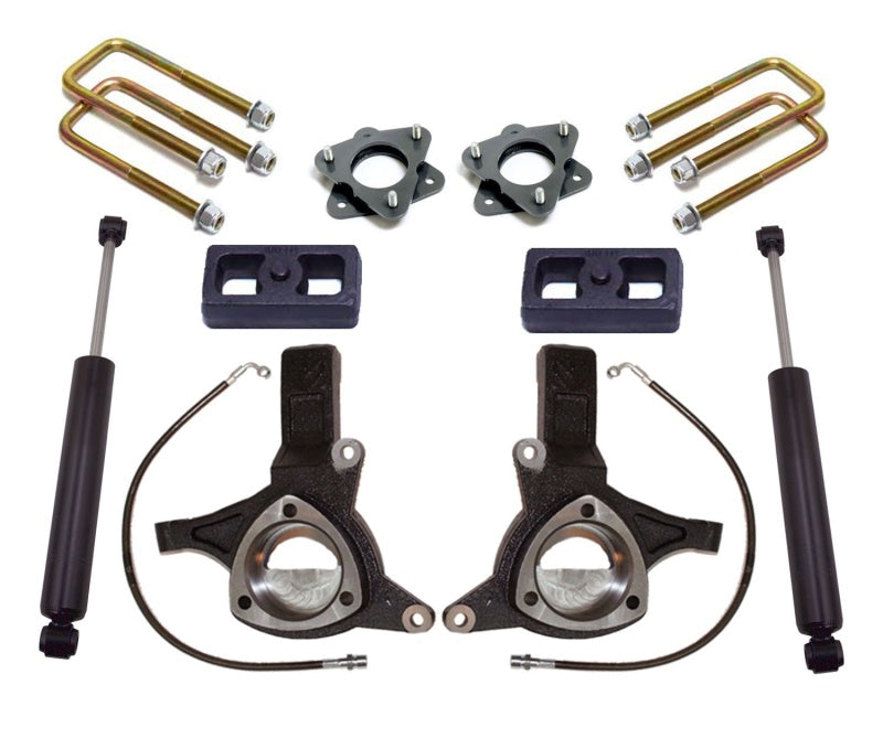 MaxTrac 07-16 GM C1500 2WD w/Cast Steel Susp. 6in/3in Spindle Lift Kit w/MaxTrac Shocks Maxtrac Steering Knuckles & Spindles  AXOPROS
