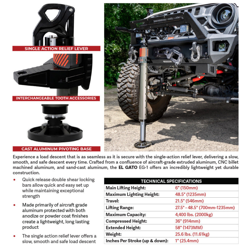 Go Rhino Xventure Gear EG1 El Gato Hydraulic Jack - Graphite Go Rhino Jacks  AXOPROS