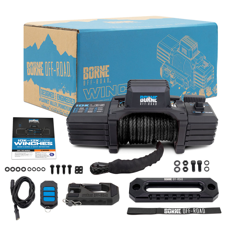 Borne Off-Road 10K Winch - Black Synthetic Rope Borne Off-Road Winches  AXOPROS