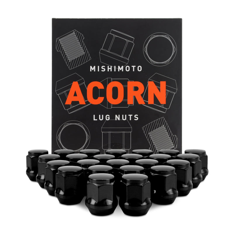 Mishimoto Steel Acorn Lug Nuts M14 x 1.5 - 24pc Set - Black Mishimoto Lug Nuts  AXOPROS