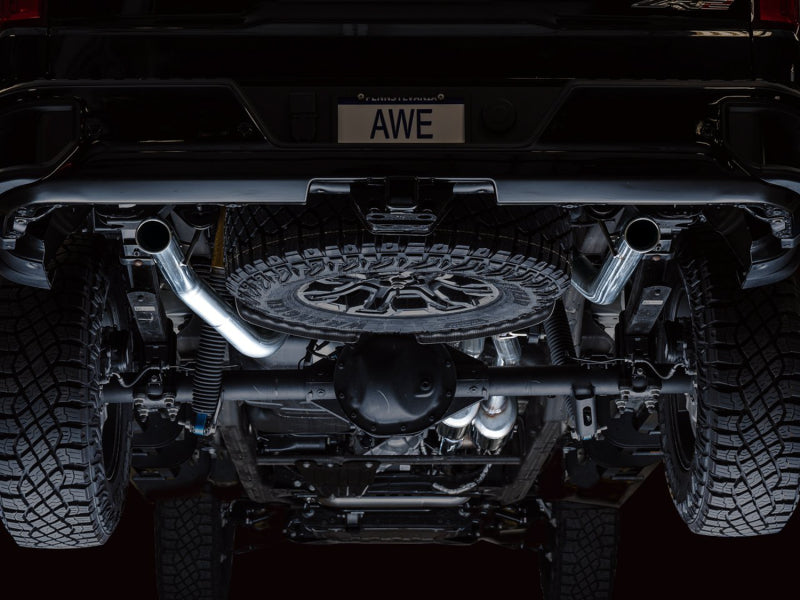 AWE Tuning 22-23 GMC Sierra 1500 AT4X 6.2L 0FG Catback Split Dual (Flat Bumper) - Bashguard(No Tips) AWE Tuning Catback  AXOPROS